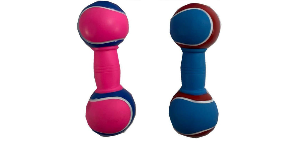 1 x Squeaky Dumbell Chewy Flexible Dog Toy, 4 Assorted Colours With 1 Sent At Random. - PawsPlanet Australia