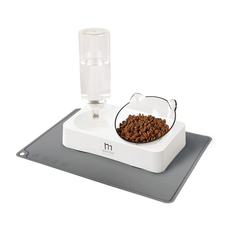 Marchul Transparent Cat Puppy Bowl, Cat Gravity Water Bowl, Tilted Raised Cat Food Bowls A-Double Bowls Mat - PawsPlanet Australia
