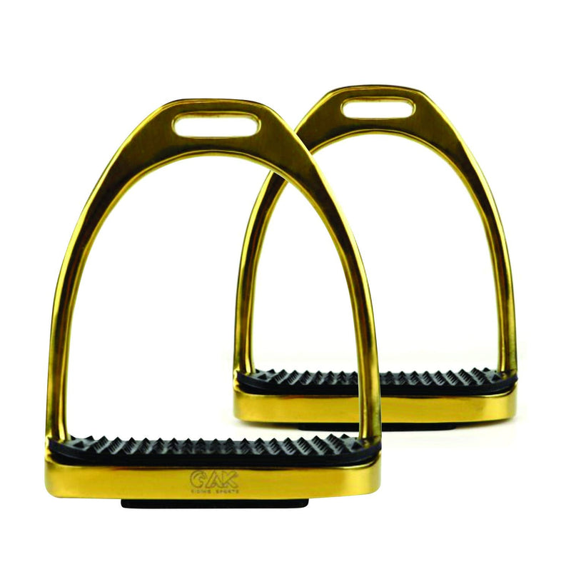 AK Stainless Steel Plane Horse Riding Equestrian Stirrups with Black Treads (Gold, 3.75'') 3.75'' Gold - PawsPlanet Australia