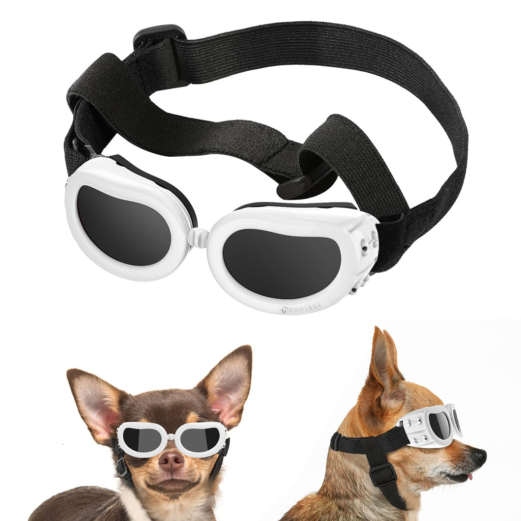 Lewondr Small Dog Sunglasses UV Protection Goggles Eye Wear Protection with Adjustable Strap Waterproof Doggy Sunglasses for Dogs Pet Sun Glasses Doggie Windproof Anti-Fog Glasses, White - PawsPlanet Australia