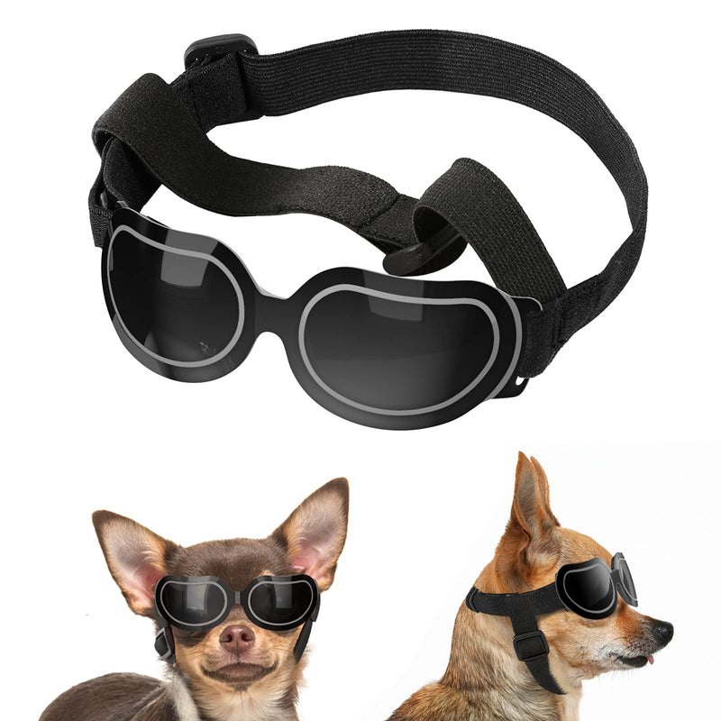 Lewondr Small Dog Sunglasses Reflective Lens Goggles UV Protection Eye Wear Protection with Adjustable Strap Waterproof Windproof Pet Sunglasses for Dogs Anti-Fog Dog Glasses Black - PawsPlanet Australia