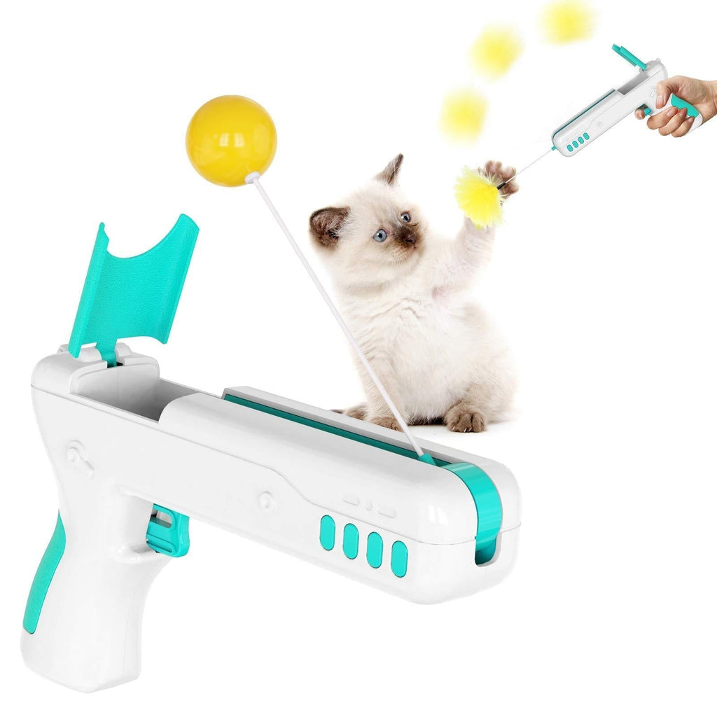 TCJJ Cat Funny Toys Safe And Durable Retractable Training Cat Guntoys For Indoor Pet Nteractive Toy With Pinball And Feather - PawsPlanet Australia