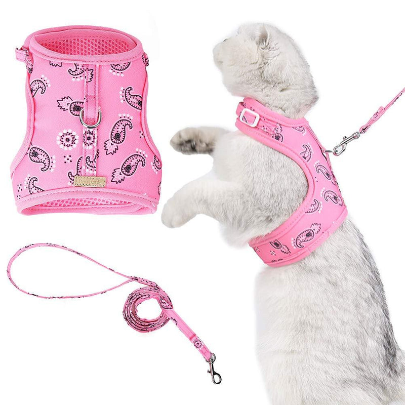 Cat Harness and Lead Set Escape Proof, Adjustable Soft Leash, Medium Large Cat, Safety Cat Walking Jacket, Best for Cat Kitten Training Walking - Pink, M - PawsPlanet Australia