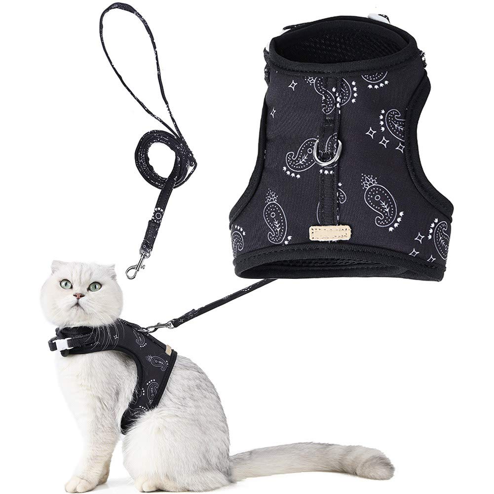 Cat Harness and Lead Set Escape Proof, Adjustable Soft Leash, Medium Large Cat, Safety Cat Walking Jacket, Best for Cat Kitten Training Walking - Black, S - PawsPlanet Australia