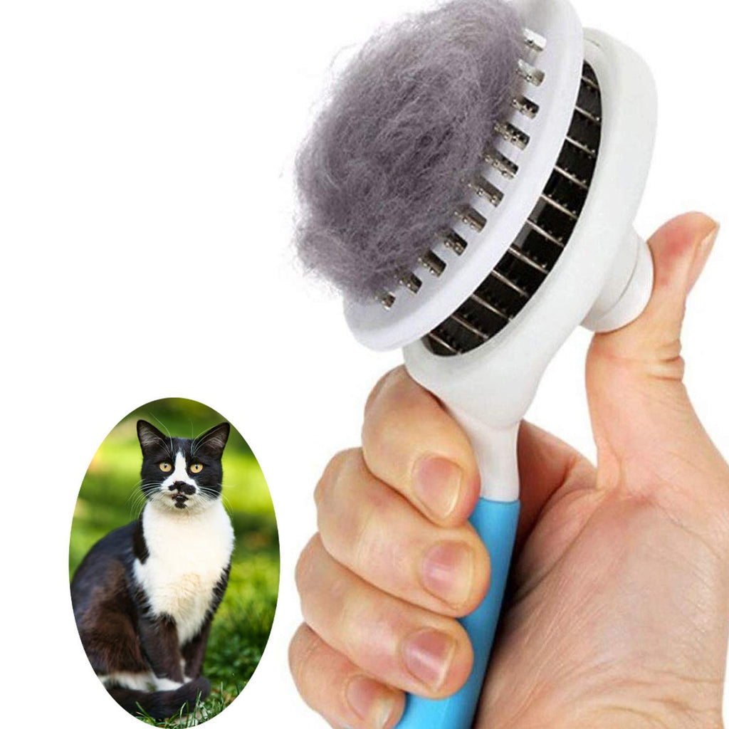 Pet Grooming Brush, Cat Dog Comb Brush, Self Cleaning Slicker Brushes for Shedding and Grooming Removes Loose Undercoat and Tangled Hair (Blue) Blue - PawsPlanet Australia