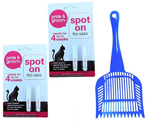 PSM 2 PACK OF Flea and tick treatment for cat powerful flea,tick,lice repellent,2 packs Spot On + litter scoop,poop scoop, pet litter pickers pet product,cat product (BLUE) - PawsPlanet Australia