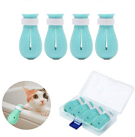 4 anti-scratch boots for cat feet, silicone beauty and soft bathing foot covers adjustable cat claw protection shoes suitable for home bathing and shaving inspection and treatment (blue) - PawsPlanet Australia