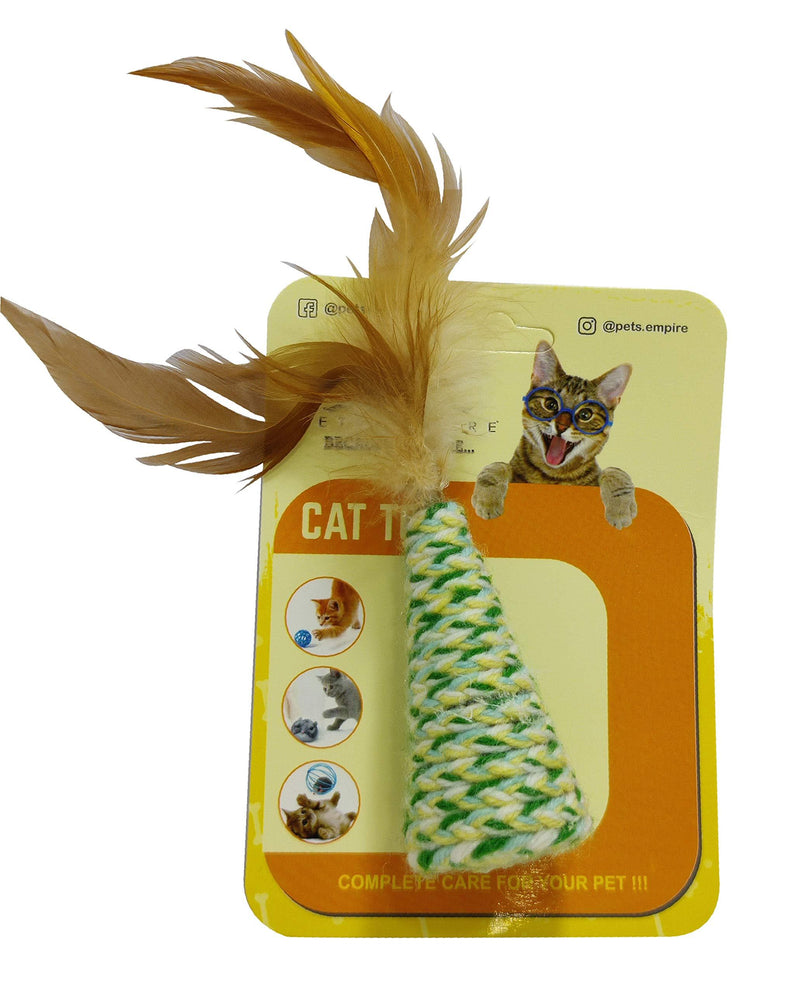 PETS EMPIRE Cat Wool Toys Pet Cone Feather Toy Funny Cat Chasing Interactive Toy Scratch-Resistant Pet Entertainment 1 Piece 7.5 * 3.8cm (Excluding feather yarn length) (Multi Green) Multi Green - PawsPlanet Australia