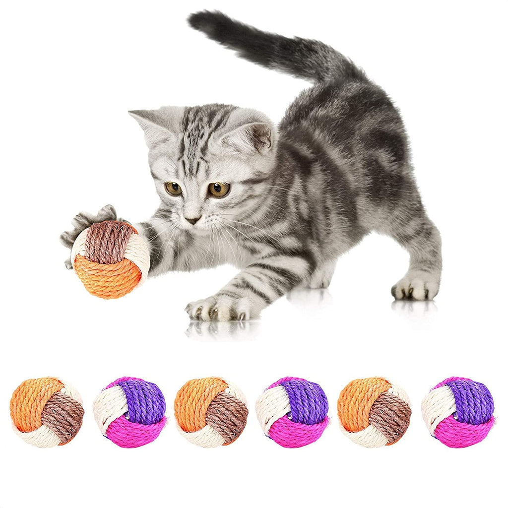 6 Pack Cat Toys Balls, Cat Sisal Balls Toys Pet Supplies for Cats Kitten Dog Interactive Training Playing Chewing A - PawsPlanet Australia