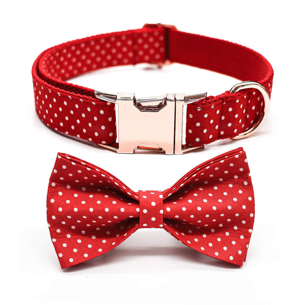 Update 2021 New Personalized Red Polka Dot Dog Collar with Bowtie, Adjustable Comfortable Dog Collar with Metal Buckle for Small Medium Large Dogs Cats Red L - PawsPlanet Australia