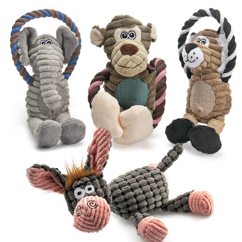 Squeaky Dog Rope Toys Set,4 Packs Durable Dog Plush Toy Chew Toys for Boredom Small Medium Large Dogs, Interactive Training Puppy Toy for Teething and Reducing Boredom(Donkeys Elephants Lions Monkeys) - PawsPlanet Australia