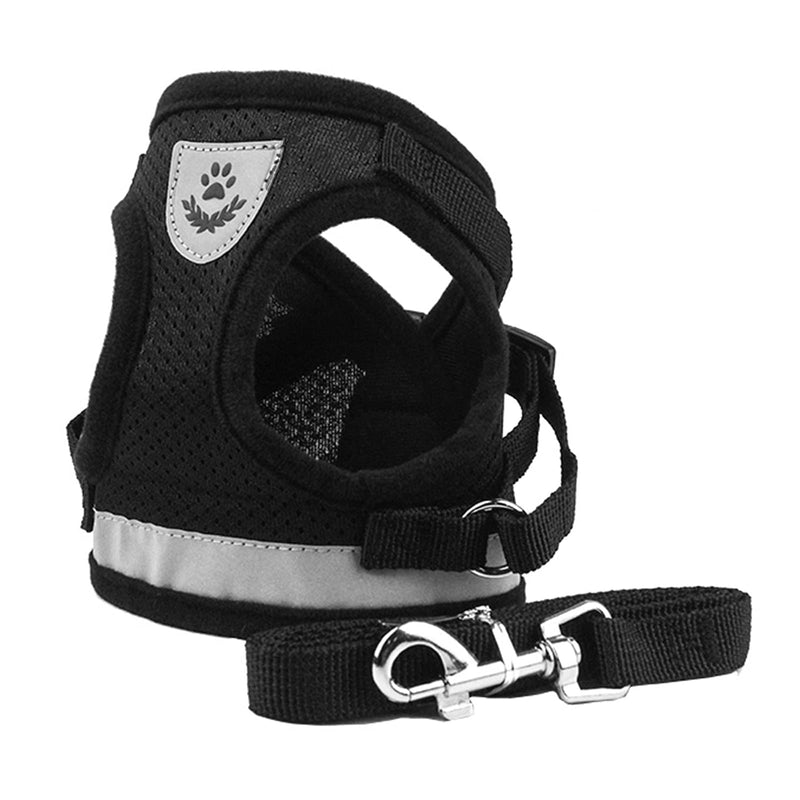 Bigqin Dog Vest Harnesses, Soft Mesh Puppy Leash Breathable Adjustable Pet Lead Chest Walking No Pull Leash with Reflective Strip for Dog Cat Outdoor Training, Black, M - PawsPlanet Australia