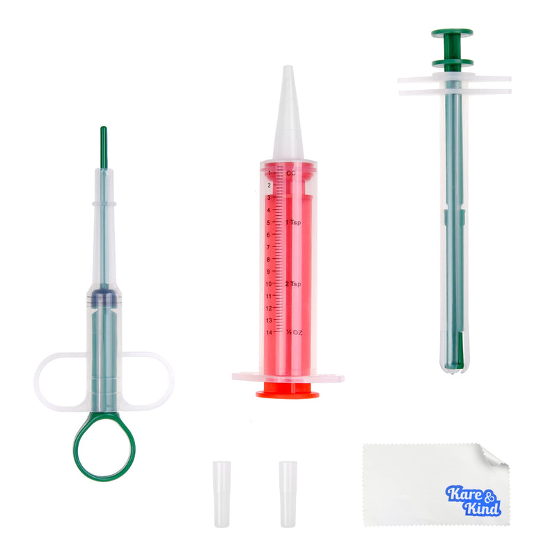 Kare & Kind 3x Pet Pill Feeder - Medicine Dispenser Tool - Syringe Popper for Tablet, Pill, Capsules - Use for Water, Milk Formula, Powder - Ideal for Kittens, Puppies, Dogs, Cats, Newborn Animals - PawsPlanet Australia
