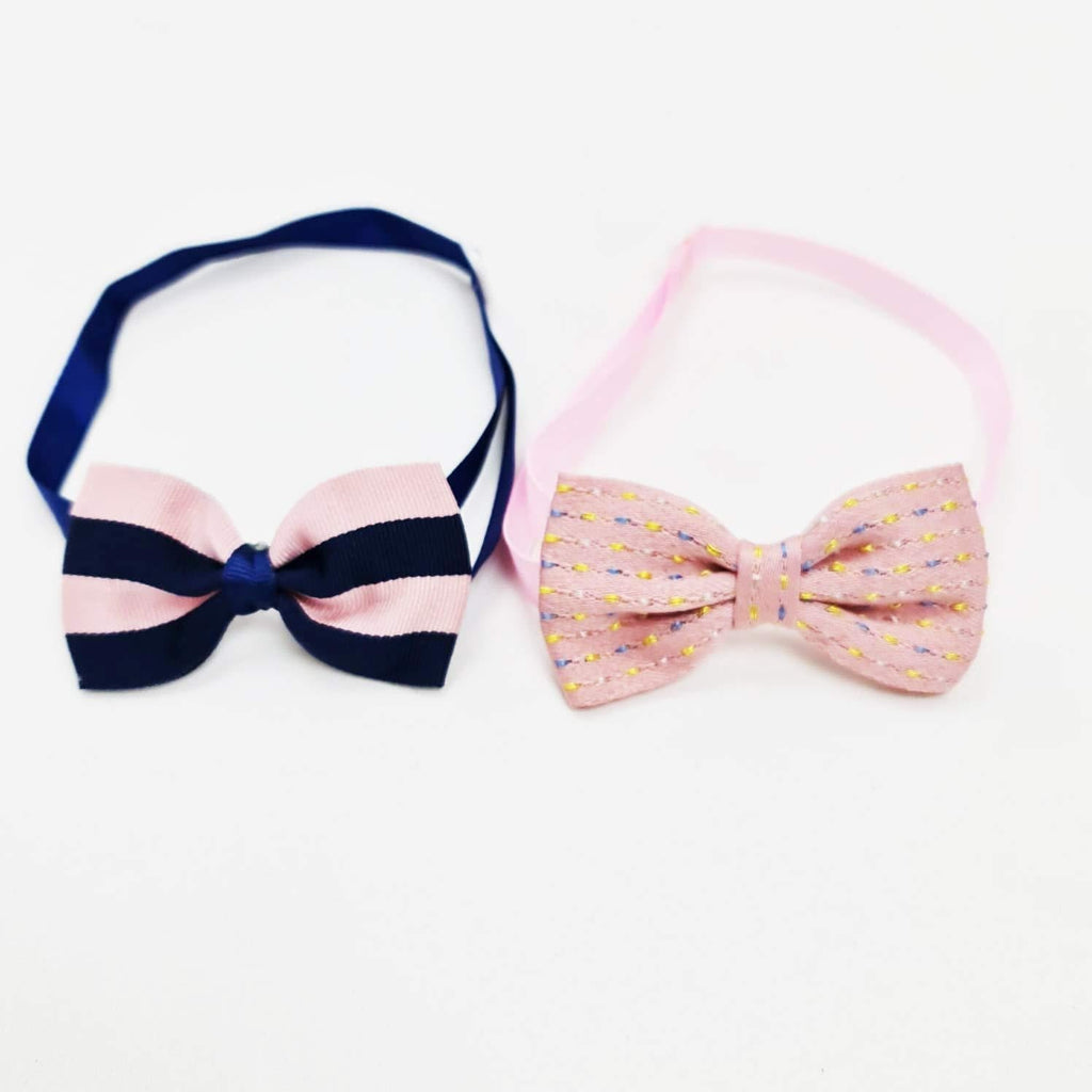 Dog Bow Tie Collar (Pink & Blue, Stripes) pack of 2 Pink & Blue Striped - PawsPlanet Australia