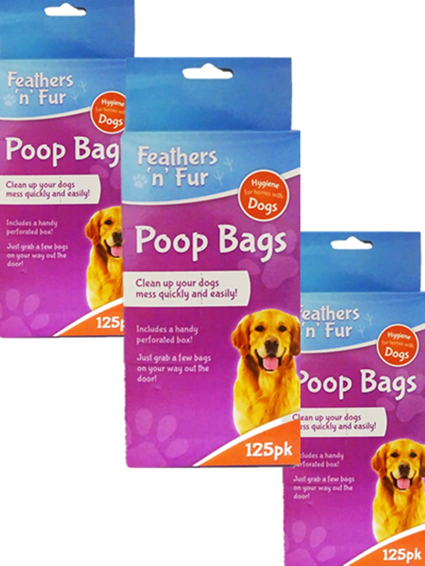 Feathers 'n' Fur 3PK 125 Dog Poo Bags 375 Extra Thick Tie Handle Poop Bags For Dogs Unscented Doggy Waste Bag - PawsPlanet Australia