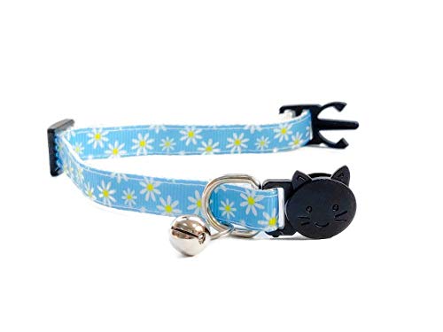Flower Cat Collars / Kitten Collars – Safe, Quick Release Breakaway Collar | Adjustable to Fit Most Domestic Cats/Kittens Perfectly (Select Appropriate Size) Blue Kitten Collar (15cm - 23cm) Light Blue with Daisy Flowers - PawsPlanet Australia
