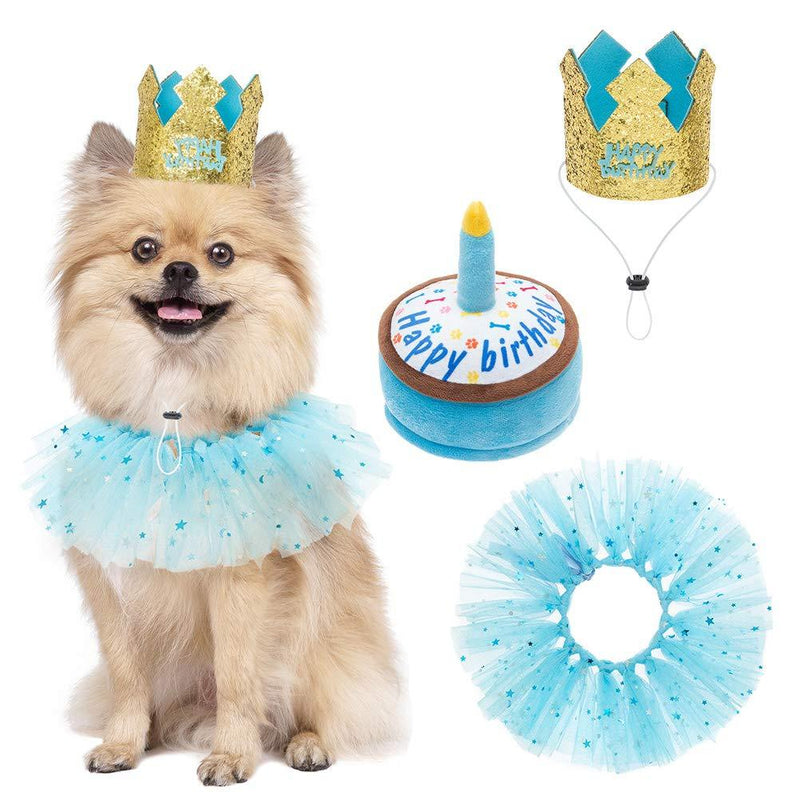 EXPAWLORER Dog Birthday Hat Bandana with Squeaky Cake Set - Pet Birthday Outfits, Party Supplies and Decorations for Puppies Small Medium Dogs - PawsPlanet Australia