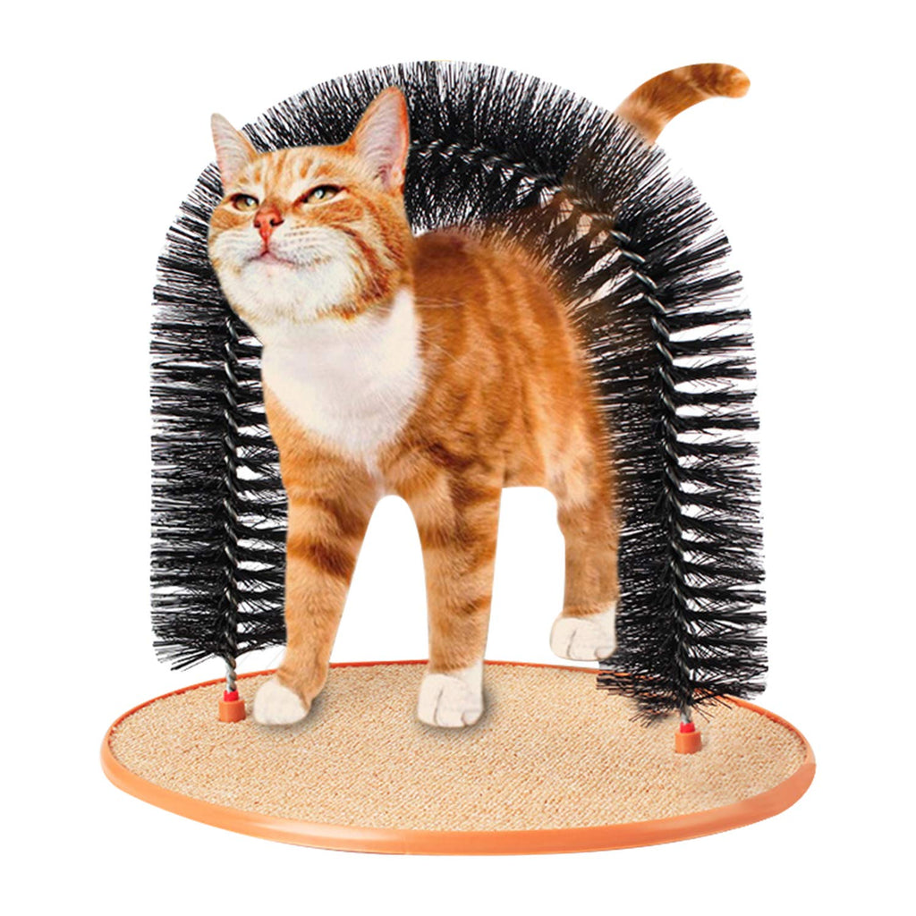 Cat Arch Self Grooming Cat Scratcher Massaging Toy Cat Kitten Self Groomer Massager Hair Combing Brush Removing Loose Fur Trimming Brush with Base Black - PawsPlanet Australia