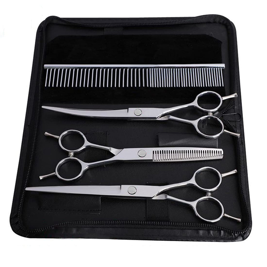 Pet Grooming Scissors Kit,Dog Cats Grooming Scissors Set with 7.5" Thinning Shears,8.1" Straight Shears,8.1" Curved Down Shears Great for Groomers,Home Grooming and Groomer Beginners - PawsPlanet Australia