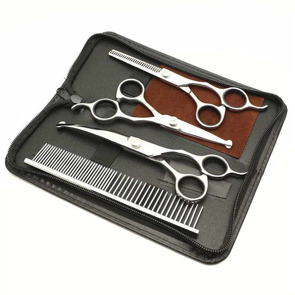 Pet Grooming Scissors Kit,Dog Cats Grooming Scissors Set with Safety Round Tips,6.7" Thinning Shears,6.7" Straight Shears,7.5" Curved Down Shears great for Groomers,Home Grooming and Groomer Beginners - PawsPlanet Australia