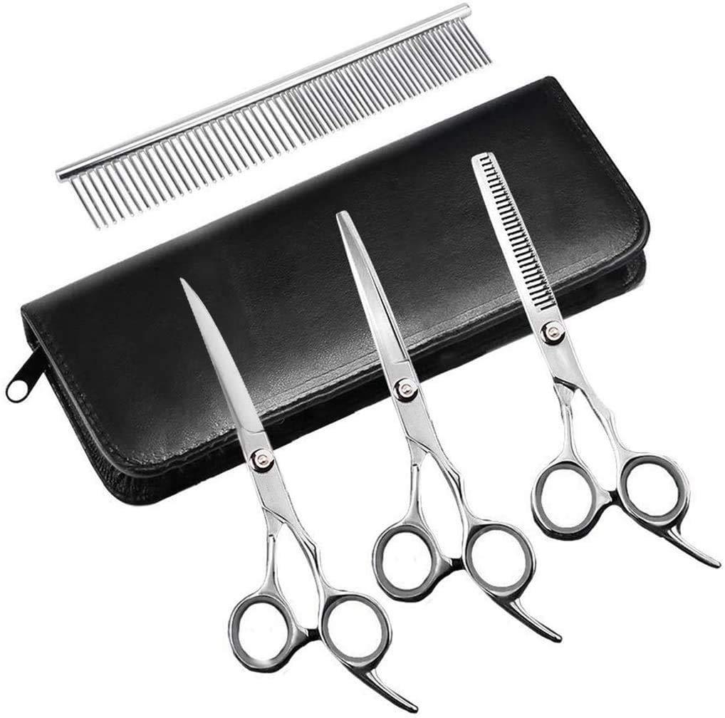 Pet Grooming Scissors Kit,Dog Cats Grooming Scissors Set with 6.7" Thinning Shears,6.7" Straight Shears,6.7" Curved Down Shears Great for Groomers,Home Grooming and Groomer Beginners - PawsPlanet Australia