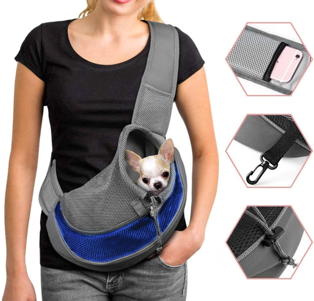 ITODA Pet Dog Carrier Sling Hands-Free Sling Bag Breathable Mesh Outdoor Travel Bag Small Dogs Cats Shoulder Tote Bag with Front Pocket and Wide Shoulders for Outdoor Travel Walking Daily Use 10lb Blue - PawsPlanet Australia