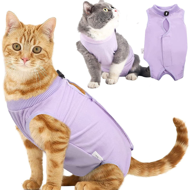 Hjyokuso Cat Professional Surgical Recovery Suit for Abdominal Wounds Skin Diseases,Breathable E-Collar Alternative Cotton Surgery Shirt for Cats and Dogs, After Surgery Wear Anti Licking Wounds S(11-13.3in Chest, 2.2-4.4lbs) Purple - PawsPlanet Australia