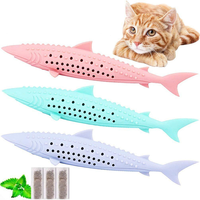 ALHX Cat Toothbrush, 3 PCS Cat Toothbrush Fish Chew Toys with Catnip Interactive Cat with Silicone Pet Toy Cat Teeth Cleaning Brush Molar Stick for Cat Gift - PawsPlanet Australia