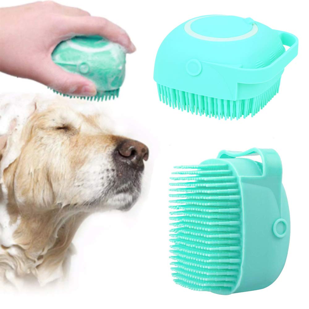 NganSuRong Pet Dog Bath Brush Pet SPA Massage Rubber Comb Soft Silicone Puppy Cats Shower Hair Fur Grooming Cleaning Scrubber With Shampoo Soap Storage (Blue) - PawsPlanet Australia