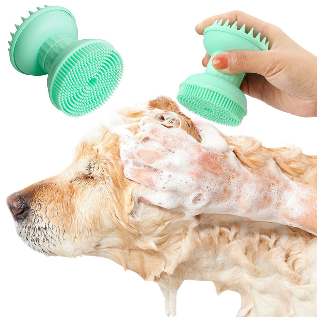 Idepet 4 in 1 Pet Dog Bath Brush,Double Head Cat Dog Massage Brush with Shampoo Dispensers Soft Silicone Brush for Pet Puppy Cats Kitten Teddy Chihuahua Grooming Deshedding Bath Massage (Green) Green - PawsPlanet Australia