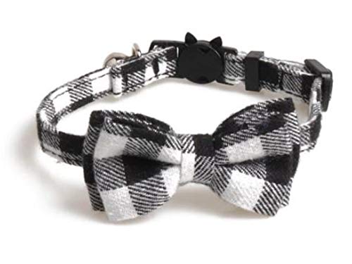 Luxury Cat Collars with Bow Tie and Bell | Safe Quick Release Breakaway Buckle | Zacal Cat Collars (Black and White) Black and White - PawsPlanet Australia