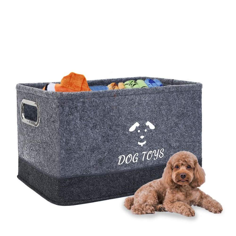 ARVOV Dog Toys Storage Bins, Pet Toy and Accessory Storage Basket, Foldable Felt Dog Toy Storage Basket Box for Organizing Pet Toys, Blankets, Leashes and Food - with Metal Handle - Gray/Dark Gray - PawsPlanet Australia
