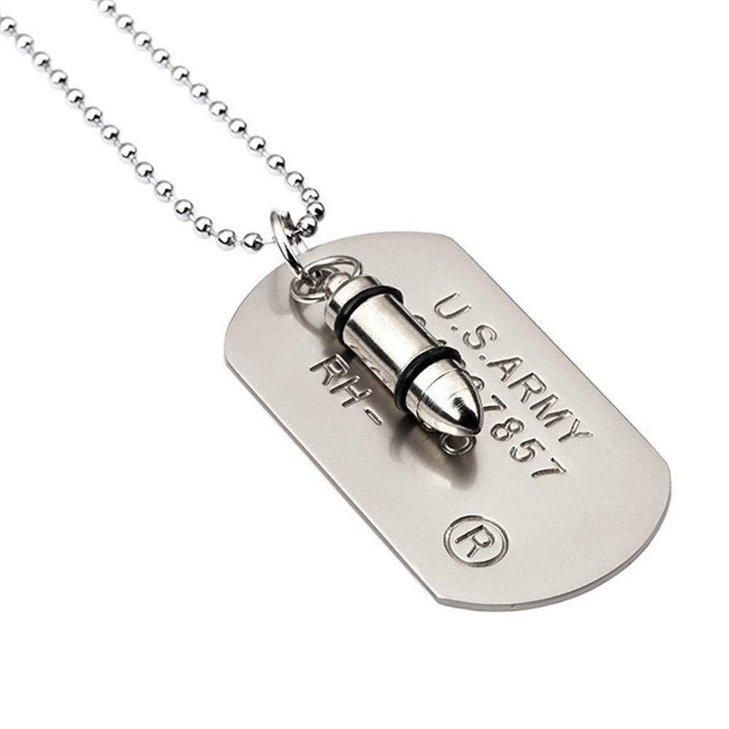 CMJ SILVER Bullet Dog Tag Pendant Necklace Military RAMBO ID Tag Ball Chain Fancy Dress Army - PawsPlanet Australia