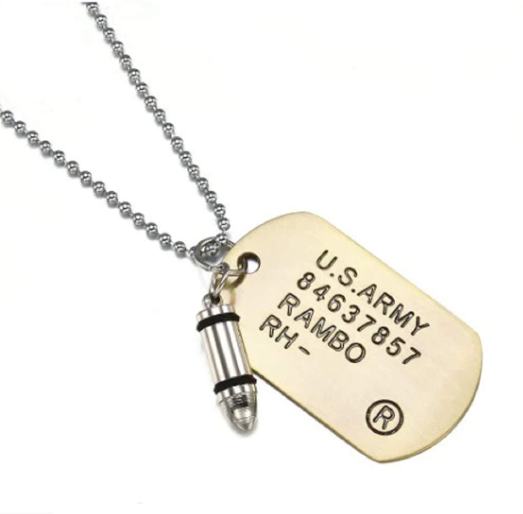 CMJ GOLD Bullet Dog Tag Pendant Necklace Military RAMBO ID Tag Ball Chain Fancy Dress Army - PawsPlanet Australia