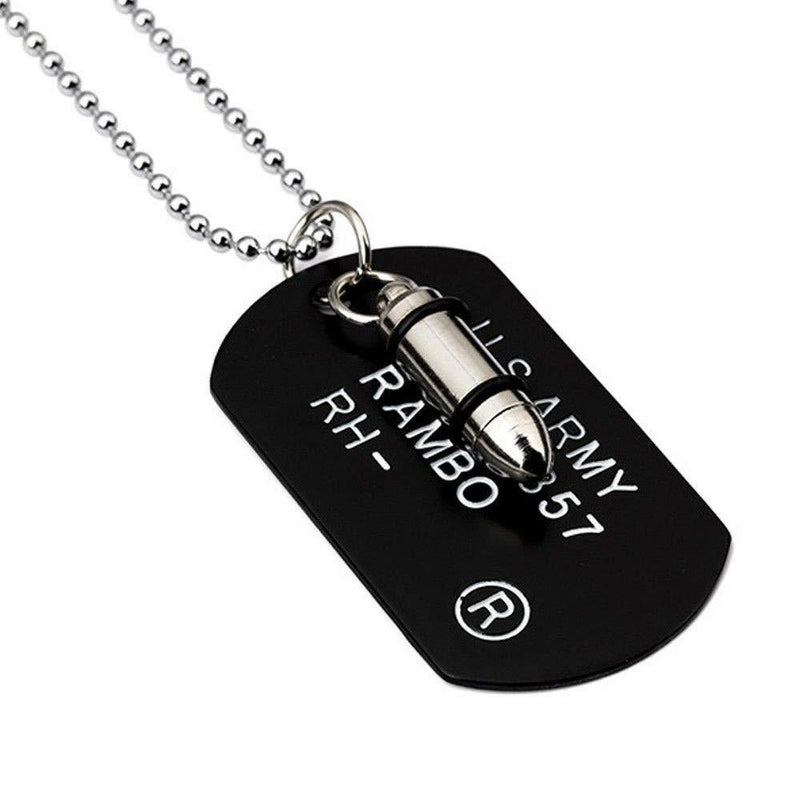 CMJ Black Bullet Dog Tag Pendant Necklace Military Rambo ID Tag Ball Chain Fancy Dress Army - PawsPlanet Australia