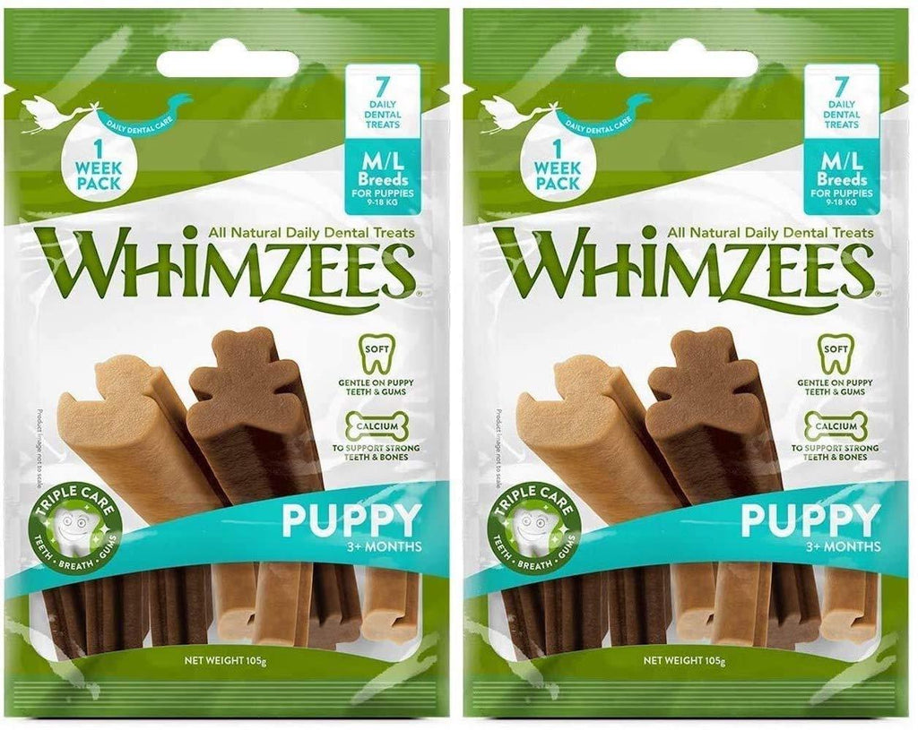 WHIMZEES Puppy Natural Dental Dog Chews Long Lasting, M/L - 7 Pieces (Twin Pack) - PawsPlanet Australia