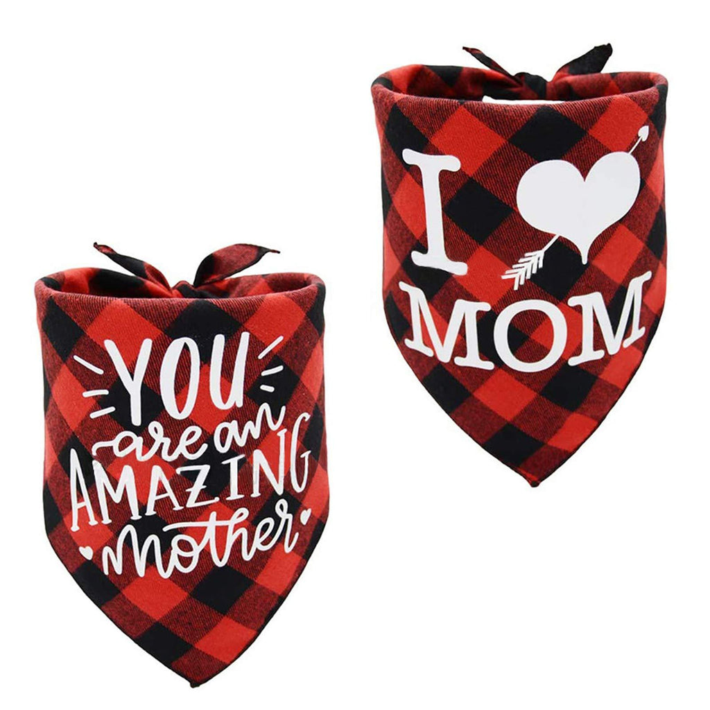 WANDIC Pet Decoration Scarf, 2 Pcs “I LOVE MOM” “YOU are an AMAZING mother” Triangle Pet Scarfs Collars, Classic Plaid Dog Bandana for Mother's Day Pet Dogs Cats Decoration - PawsPlanet Australia