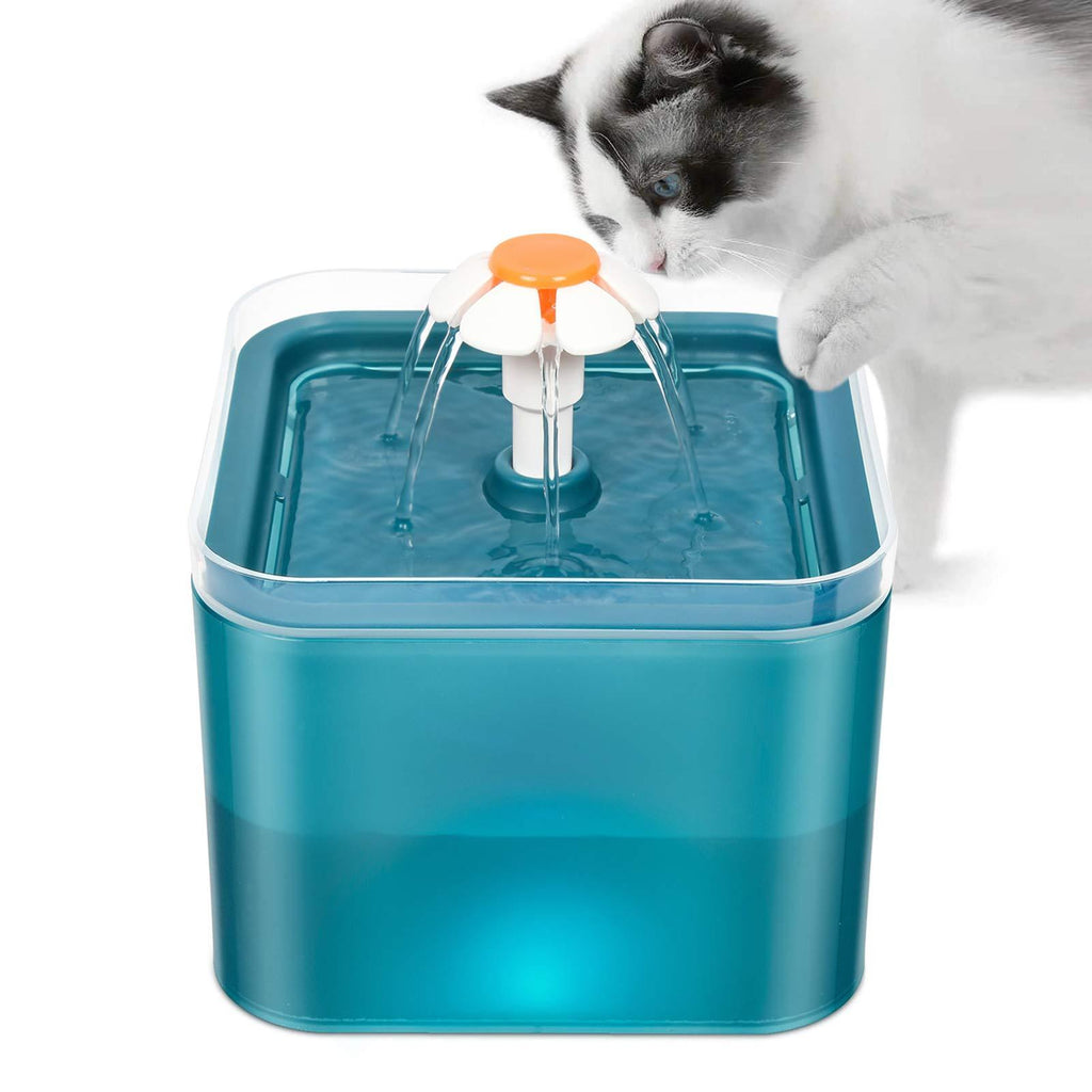 Cat Water Fountain, BENBOR 2L/70oz Automatic Pet Drinking Fountain for Dogs and kitten, 3 Modes Drinking Fountain, Cat Fountain Ultra-Quiet with Night light and 4 Carbon Filters（Cyan） - PawsPlanet Australia
