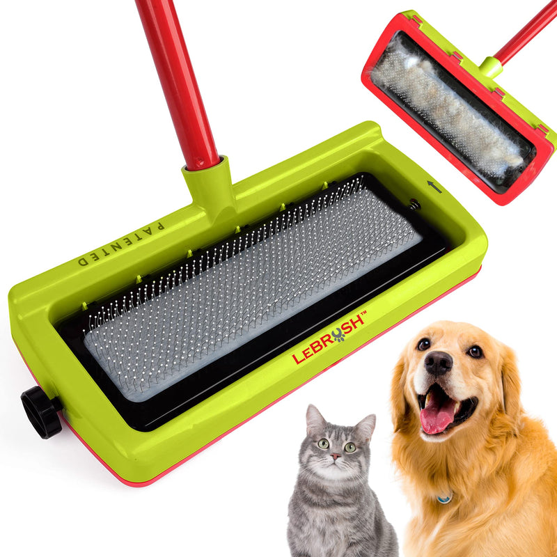 LeBRUSH 2.0 - Pet Hair Remover for Carpets for Short/Long Dog, Cat Hair | Pet Carpet Cleaner, Pet Hair Rake, Couch Fur Remover | Short/Long Handle Green - PawsPlanet Australia