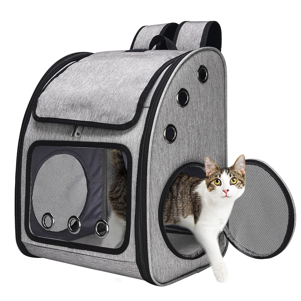 CATISM Cat Bag Backpack Pet Carrier Bag Foldable Mesh Breathable Carrying Backpack with Top Opening Safety Buckle,Cat Bowl,Leash Cat Carry Backpack with 3 Open for Cats Puppy for Outings Thick Foam - PawsPlanet Australia