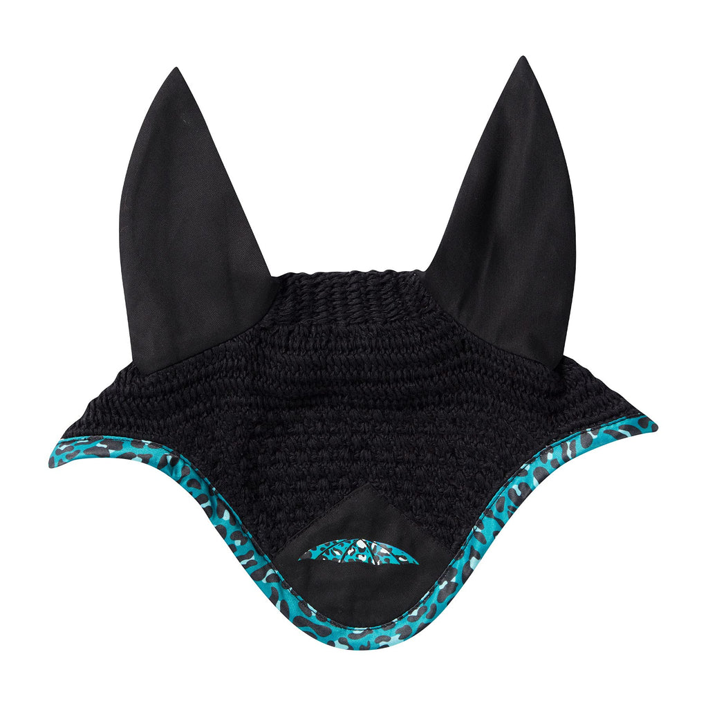 Weatherbeeta Prime Luxe Leopard Print Ear Bonnet - Turquoise Full - PawsPlanet Australia