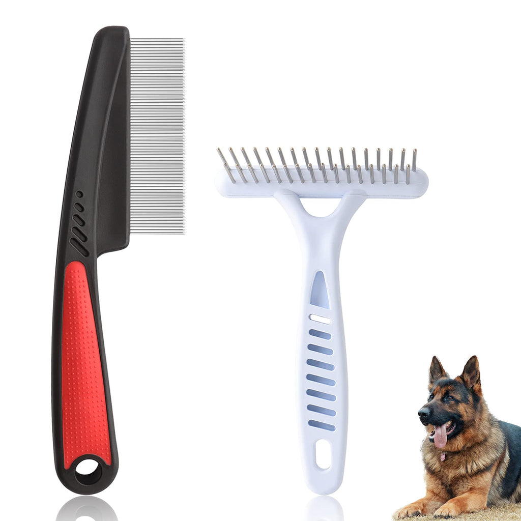 PHINGEER Double Row Undercoat Rake Comb, Hair Grooming Brush Comb Dog Grooming Tool 2pc Set, Removes Knots, Mats and Tangled Hair for Moult Long and Medium Hair Dog - PawsPlanet Australia