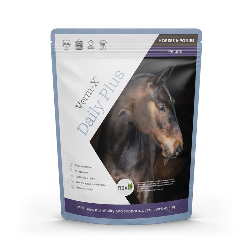 Verm-X Daily Plus 100% Natural Pellets for Horses. With Added Dandelion and Astragalus for Intestinal Hygiene, Liver and Kidney Function and Immune System. Vet Approved. Wormwood Free Recipe. - PawsPlanet Australia