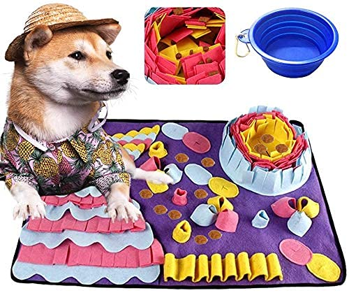 Snuffle Mat for Dogs, Dog Snuffle Mat, Snuffle Mat for Small Large Dogs Easy to Fill and Machine Washable Training Mats Pet Activity/Toy/Play 28“X20”Mat,Gift Portable Water Bowl (Mat+Portable Bowl) Premium (Mat+Portable Bowl) - PawsPlanet Australia