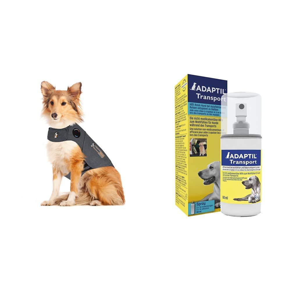 Thundershirt Anxiety Coat for Dog, L, Grey with ADAPTIL Calm Transport Spray, helps dog cope with travelling and other short term challenges, 60 ml - PawsPlanet Australia