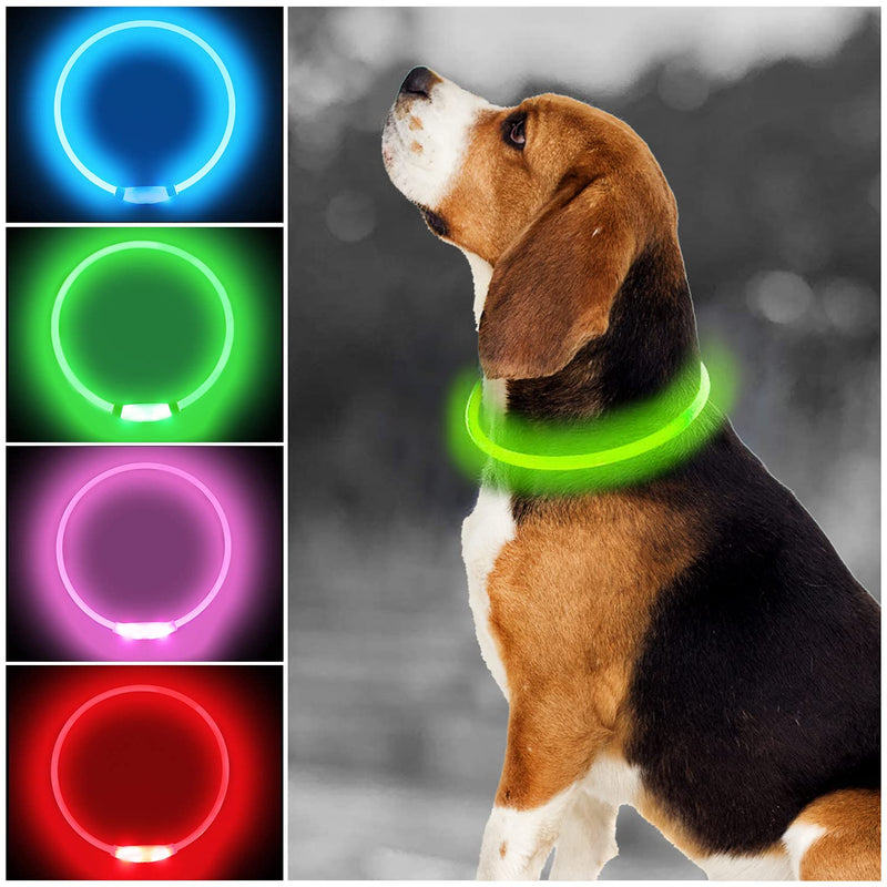 PetTec LED Dog Collar Extra Bright USB Waterproof Cut To Fit Any Size Long Life Rechargeable Lithium Battery Up To 10 Hours High Visibility & Safety Collar (Green) Green - PawsPlanet Australia