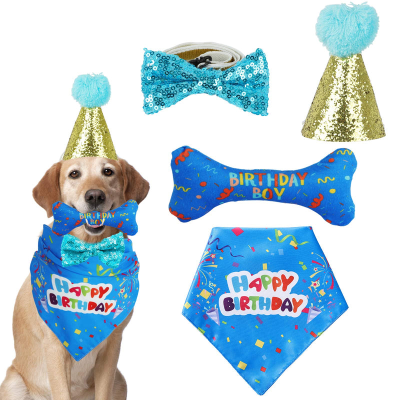 KissDate Dog Birthday Bandana Hat Toy Set Pet Happy Birthday Party Supplies Triangle Bibs with Cute Bone Dog Birthday Scarf Accessories and Decoration for Doggy Dog - PawsPlanet Australia