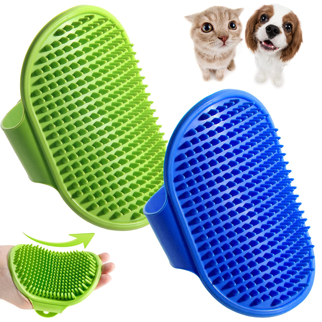 Dog Bath Brush, 2 Pcs Pet Grooming Brush Cat Shampoo Brush Shower Wash Brush Rubber Soothing Massager with Adjustable Handle, Mitt Comb for Long Short Haired Puppy Washing Grooming (Blue+Green) Blue+Green - PawsPlanet Australia