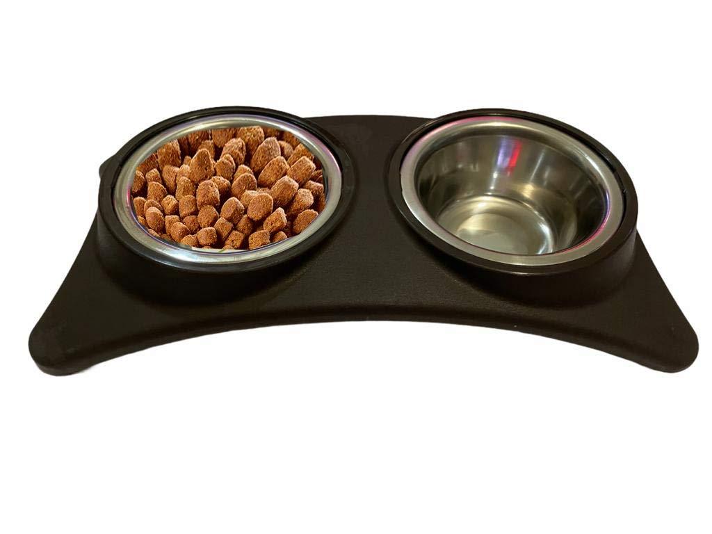 Cat & Dog Pet Double Bowl Food and Water Steel Bowl With Plastic Holder Bowl for Puppies and Cat Kitten Double Diner Feeding Station 0.5 PT (Black) Black - PawsPlanet Australia