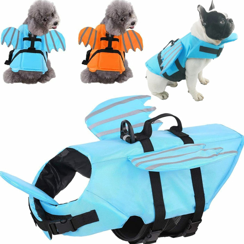 Hjyokuso Dog Life Jacket with Wings, Adjustable Reflective Pet Life Vests for Swimming with High Buoyancy & Rescue Handle, Safety Pet Lifesaver Flotation Suit for Small Medium Large Dogs (Blue,L) Large(Chest: 24.4-26.8) Blue - PawsPlanet Australia